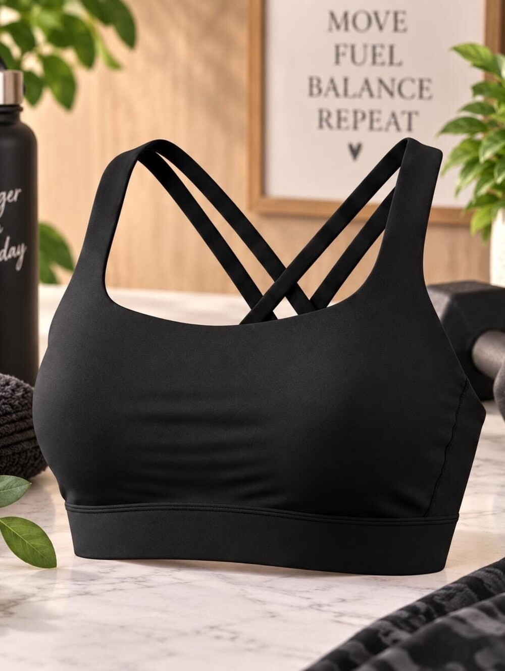 Women's Black Solid Wireless Crossback Pullover Sports Bra M Yoga Stretch